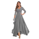 Long Slim Evening Dress Women's V-Neck Long Sleeve Prom Party Dress（Processing time need 3-6 days）