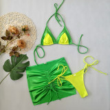 Women Satin Contrast Three-Piece Sexy Lace-Up Bikini Swimsuit