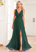 V-Neck Slim Long Dress Elegant High Slit Sequin Prom Dress（Processing time need 3-6 days）