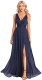 V-Neck Slim Long Dress Elegant High Slit Sequin Prom Dress（Processing time need 3-6 days）