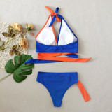 Women Patchwork Contrast Color Sexy Bikini Swimsuit