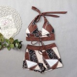 High Waist Square Leg Cross Strap Leopard Print Women Swimsuit