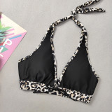 High Waist Patchwork Leopard Print Two Piece Sexy Swimsuit