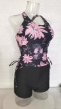 Square Leg Flower Printed Fashion Two Piece Swimsuit