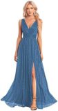 V-Neck Slim Long Dress Elegant High Slit Sequin Prom Dress（Processing time need 3-6 days）