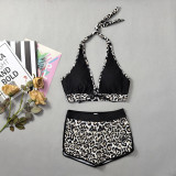High Waist Patchwork Leopard Print Two Piece Sexy Swimsuit