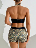 High Waist Patchwork Leopard Print Two Piece Sexy Swimsuit