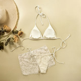 Lace Square Leg Shorts Three-Piece Fashion Lace-Up Bikini