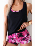 Women's Swimsuit Coconut Tree Print Square Leg Three-Piece Swimsuit