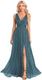V-Neck Slim Long Dress Elegant High Slit Sequin Prom Dress（Processing time need 3-6 days）