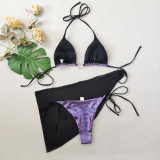 Sexy Glitter Heart Metal Ring Bikini Three-Piece Women Swimsuit