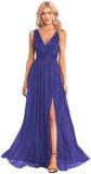 V-Neck Slim Long Dress Elegant High Slit Sequin Prom Dress（Processing time need 3-6 days）
