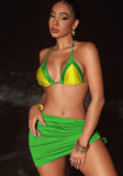 Women Satin Contrast Three-Piece Sexy Lace-Up Bikini Swimsuit