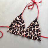 Women Sexy Leopard Print Lace-Up Three-Piece Bikini Swimsuit
