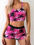 Women's Swimsuit Coconut Tree Print Square Leg Three-Piece Swimsuit