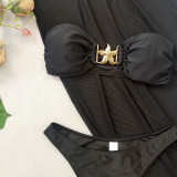 Sexy Straps Starfish Decorative Mesh Skirt Three-Piece Bikini Women Swimsuit