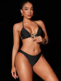 Solid Triangle Sexy Halter Neck Lace-Up Starfish Decoration Bikini Women Swimsuit