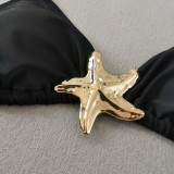 Solid Triangle Sexy Halter Neck Lace-Up Starfish Decoration Bikini Women Swimsuit