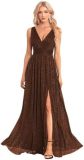 V-Neck Slim Long Dress Elegant High Slit Sequin Prom Dress（Processing time need 3-6 days）