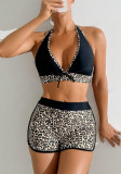 High Waist Patchwork Leopard Print Two Piece Sexy Swimsuit