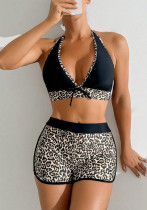 High Waist Patchwork Leopard Print Two Piece Sexy Swimsuit