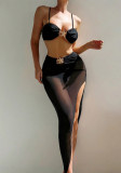 Sexy Straps Starfish Decorative Mesh Skirt Three-Piece Bikini Women Swimsuit
