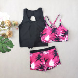 Women's Swimsuit Coconut Tree Print Square Leg Three-Piece Swimsuit