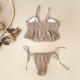 Khaki Ruffled Lace-Up Bikini Women's Swimsuit