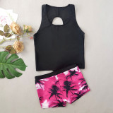 Women's Swimsuit Coconut Tree Print Square Leg Three-Piece Swimsuit