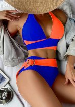 Women Patchwork Contrast Color Sexy Bikini Swimsuit