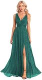 V-Neck Slim Long Dress Elegant High Slit Sequin Prom Dress（Processing time need 3-6 days）