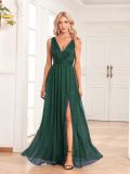 V-Neck Slim Long Dress Elegant High Slit Sequin Prom Dress（Processing time need 3-6 days）