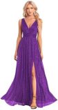 V-Neck Slim Long Dress Elegant High Slit Sequin Prom Dress（Processing time need 3-6 days）