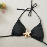 Solid Triangle Sexy Halter Neck Lace-Up Starfish Decoration Bikini Women Swimsuit
