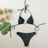 Solid Triangle Sexy Halter Neck Lace-Up Starfish Decoration Bikini Women Swimsuit