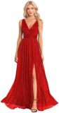 V-Neck Slim Long Dress Elegant High Slit Sequin Prom Dress（Processing time need 3-6 days）