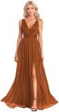 V-Neck Slim Long Dress Elegant High Slit Sequin Prom Dress（Processing time need 3-6 days）