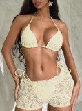Lace Square Leg Shorts Three-Piece Fashion Lace-Up Bikini