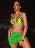 Women Satin Contrast Three-Piece Sexy Lace-Up Bikini Swimsuit