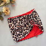 Women Sexy Leopard Print Lace-Up Three-Piece Bikini Swimsuit