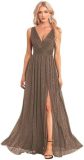 V-Neck Slim Long Dress Elegant High Slit Sequin Prom Dress（Processing time need 3-6 days）