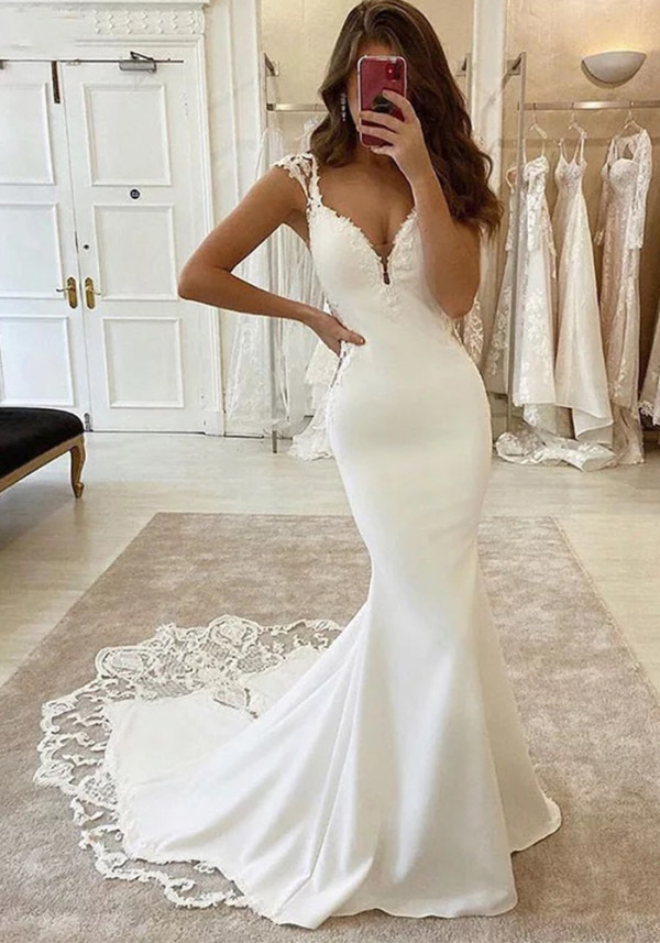 Lace Tail Mermaid Wedding Dress Sexy V-Neck Elegant Prom Evening Dress（Processing time need 3-6 days）