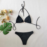 Solid Triangle Sexy Halter Neck Lace-Up Starfish Decoration Bikini Women Swimsuit