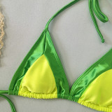 Women Satin Contrast Three-Piece Sexy Lace-Up Bikini Swimsuit