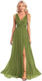 V-Neck Slim Long Dress Elegant High Slit Sequin Prom Dress（Processing time need 3-6 days）