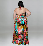 Plus Size Women summer suspender Jumpsuit plus chiffon jacket