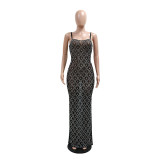 Women Party Sexy Beaded Bodycon Maxi Dress
