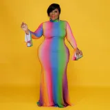 Plus Size Women Gradient Print Dress