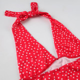 Women Holidays sexy polka dot print V Neck Halter Neck Backless Top