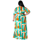 Plus Size Women summer strapless v-neck Top and slit Skirt two-piece set